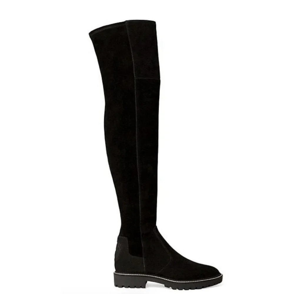 Tory Burch Black Suede Logo Miller Over the Knee Tall Logo Boot Shoes Size 7.5